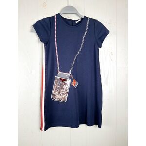 Boboli Dress Girls 10 Blue Embellished Pocket Comfortable Modest Chic Trendy Fun